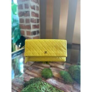 CHANEL Quilted CC Beauty Yellow Clutch